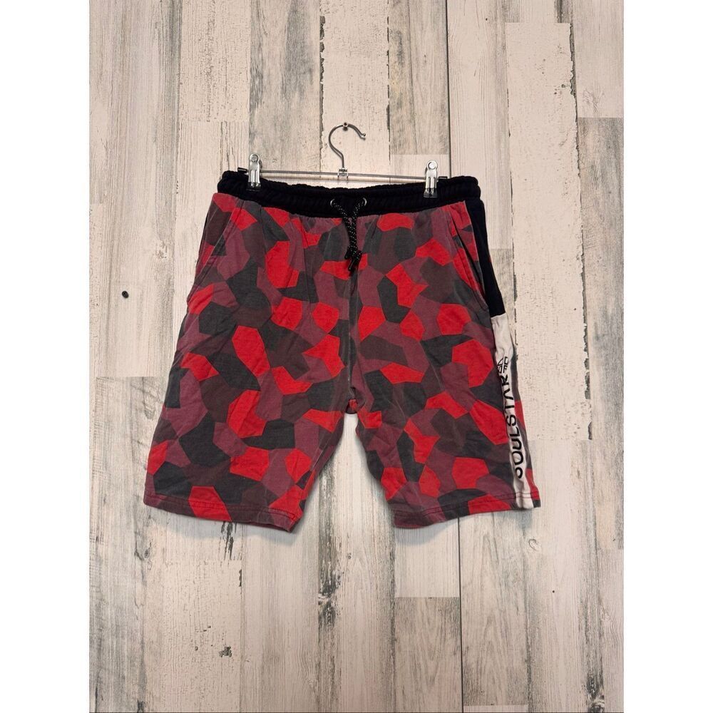 Soul Star England Fleece Shorts Men’s Medium Red Camo Drawstring Lounge